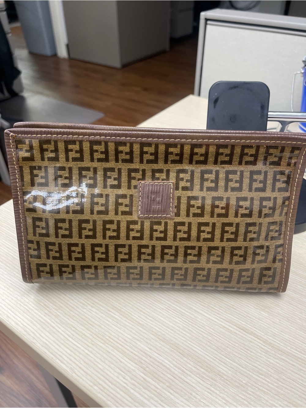 Fendi Vintage Zucchino Zucca Tan & Brown FF Logo Coated Canvas Vanity Case EUC